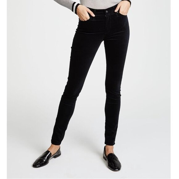 AG Adriano Goldschmied Women's Farrah Velvet Skinny Jeans in Black and Size 26 - Picture 1 of 10